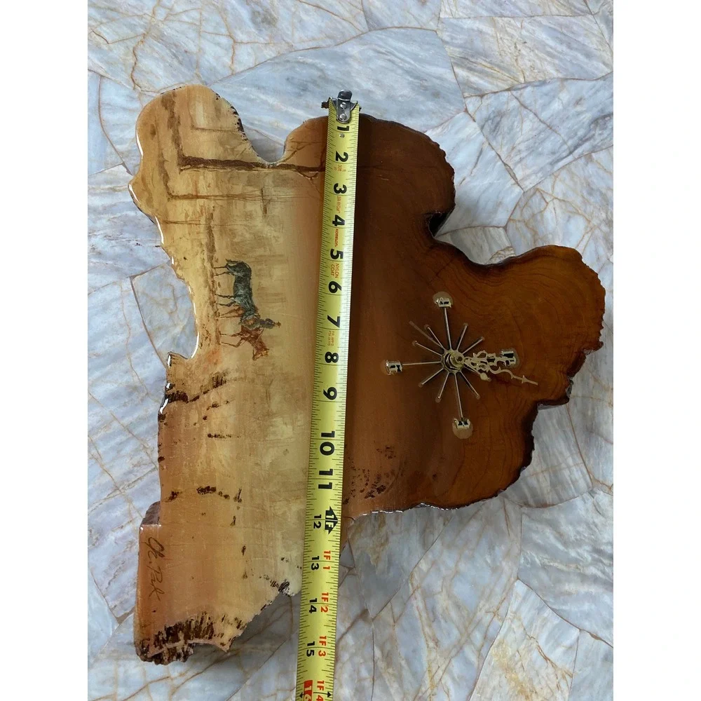 C. Rosencrans Wood Creations Vintage Live Edge Western Cowboy Wall Clock Signed